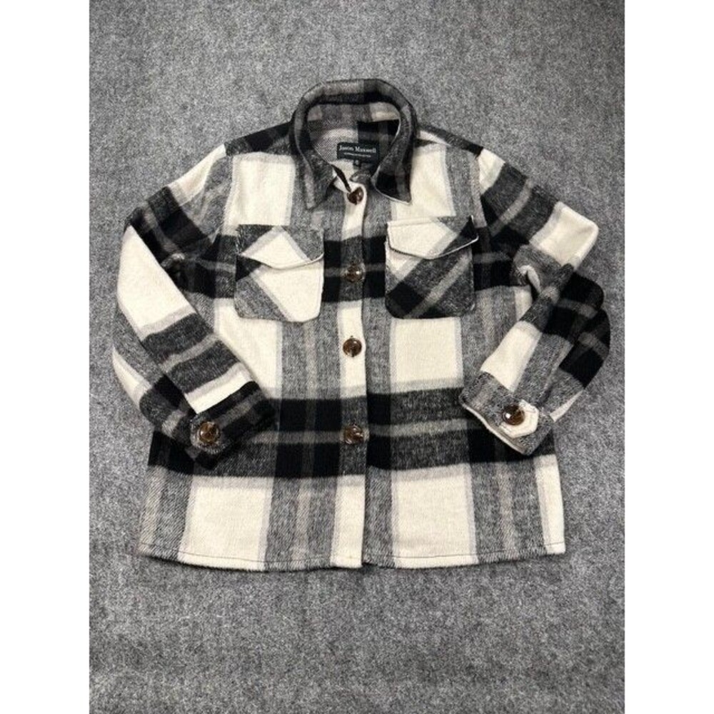 Black White Plaid Shacket Womens M Chore Jacket Cabin Core Spring Layering